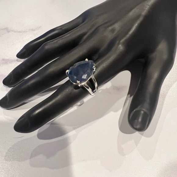 11.00ct Pear Shape Blue Sapphire Rhodium Over Sterling Silver Ring - Size 8 - Picture 6 of 7